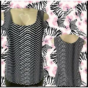 Chico's 1-M Black-White Animal Zebra Striped Print Scoop Neck Stretch Tank Top